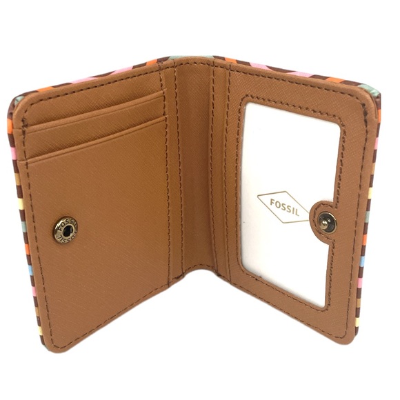 Fossil Madison Curved Stripes Bifold Wallet Brown Multi Color - Picture 3 of 5